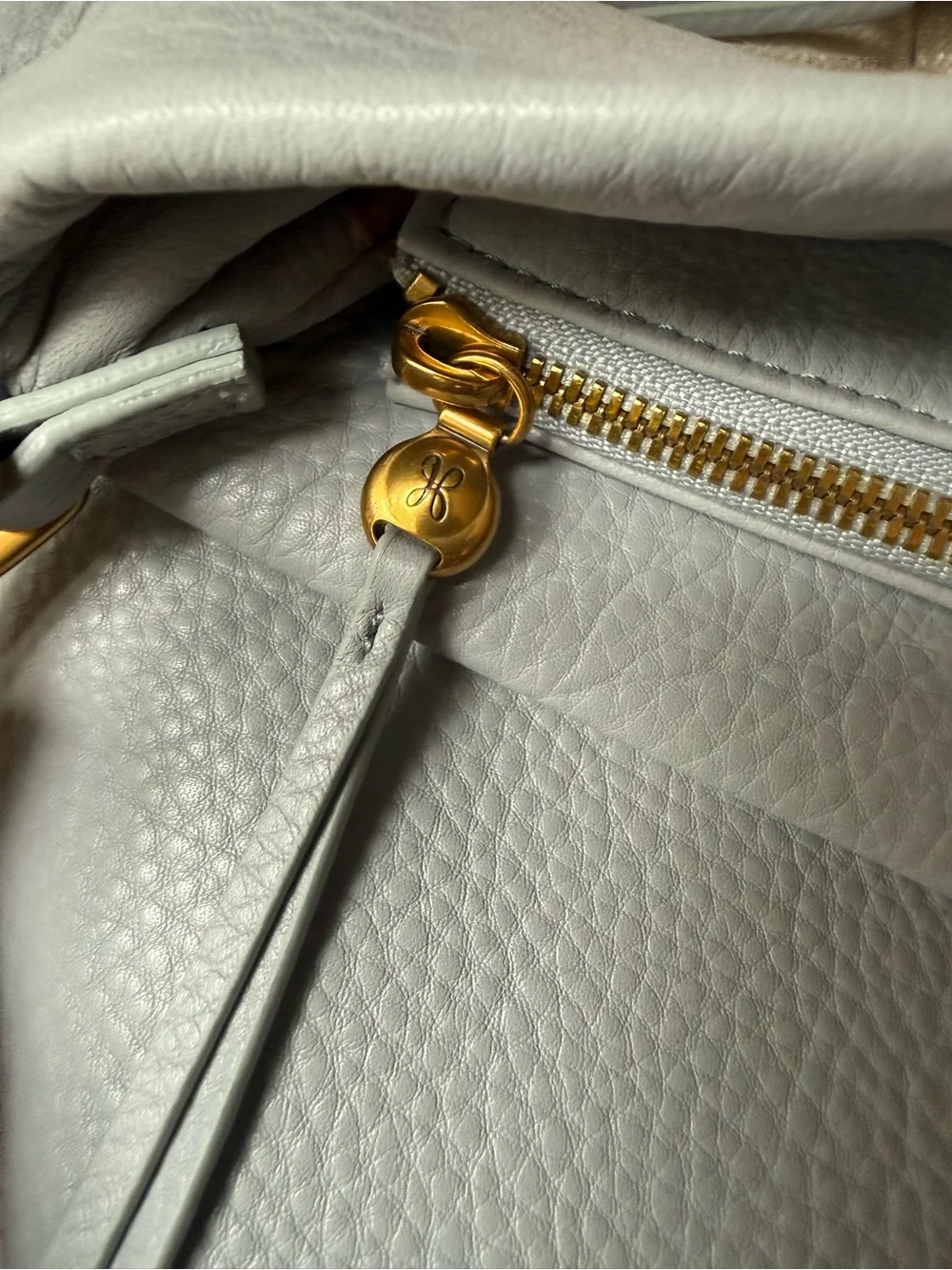 HOBO Light Gray Leather Hobo with Gold Hardware
